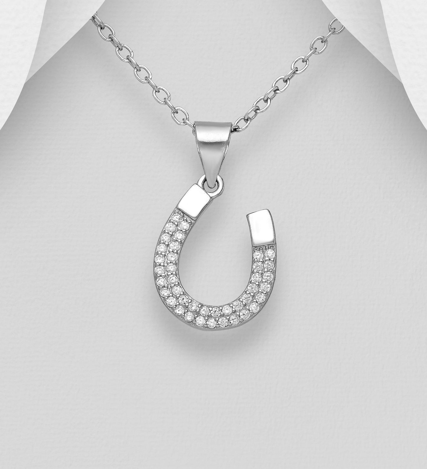 Sterling Silver Horseshoe Pendant, with CZ Simulated Diamonds