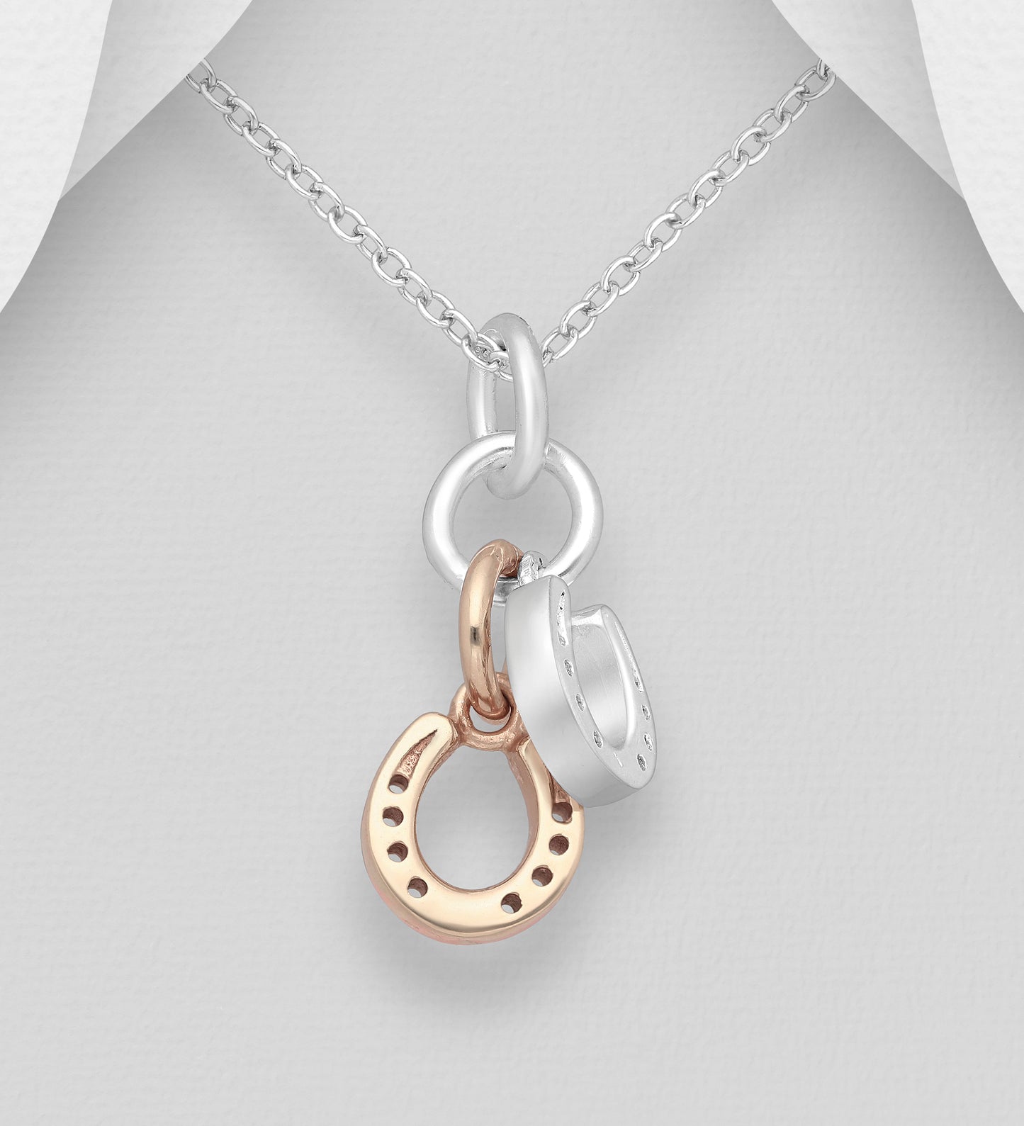 Sterling Silver & Pink Gold Horseshoe Pendant Necklace