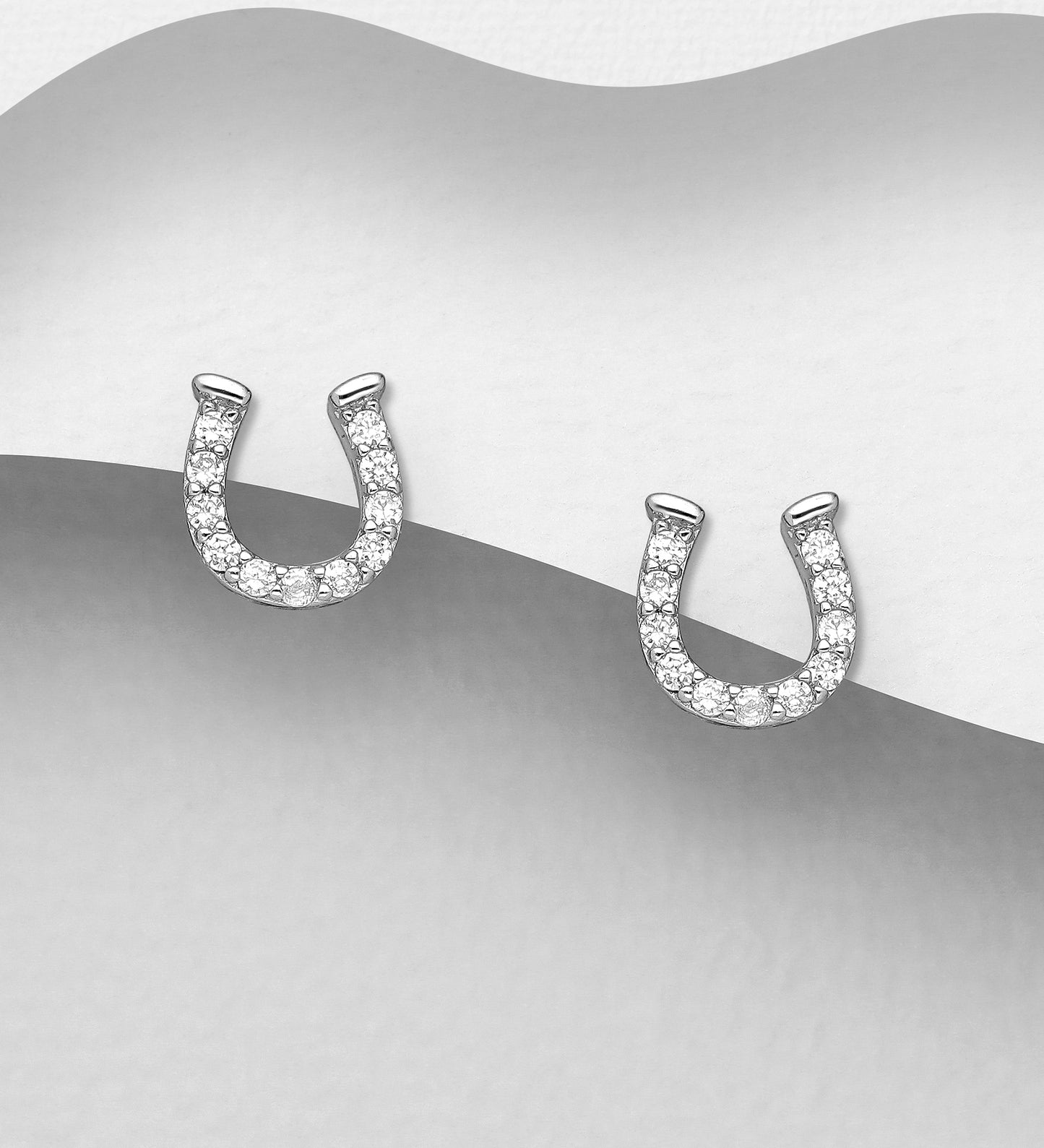 Sterling Silver Horseshoe Push-Back Earrings, with CZ Simulated Diamond