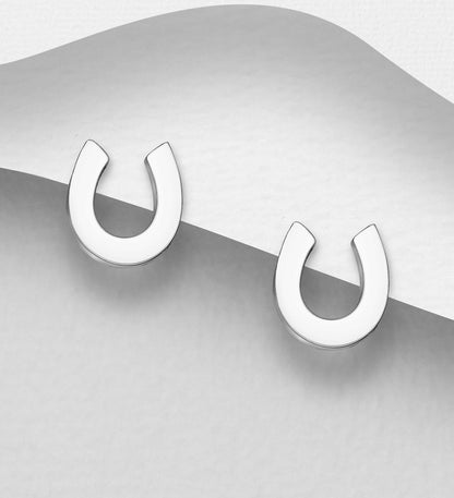 Sterling Silver Horseshoes Push-Back Earrings