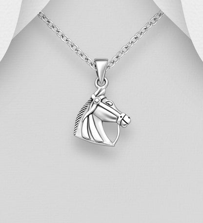 Sterling Silver Oxidized Horse Pendant Necklace