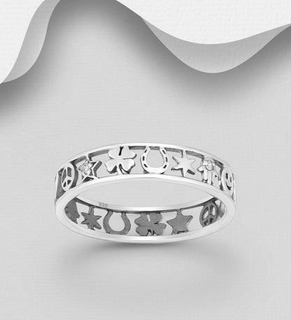 Sterling Silver Oxidized Good Luck Ring