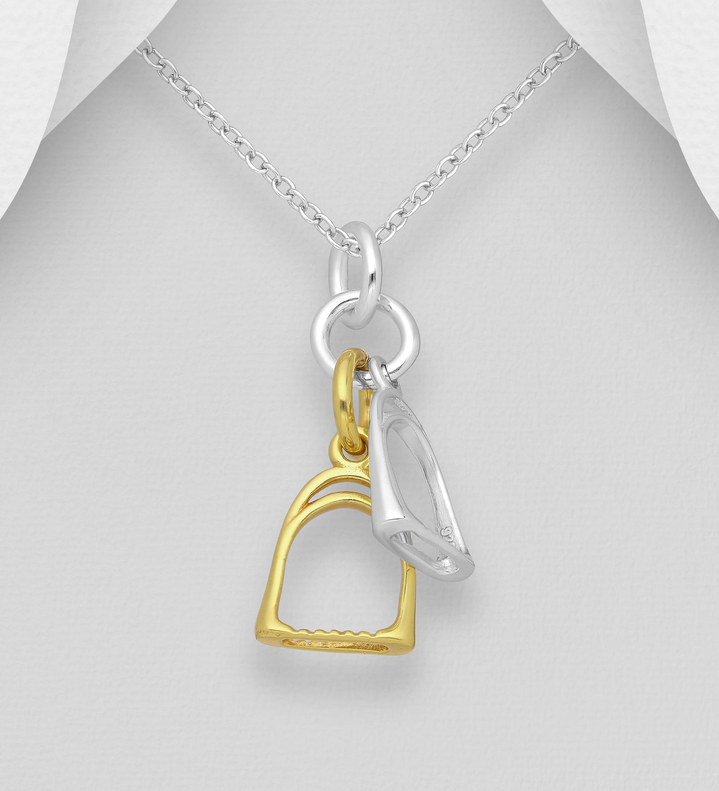 Sterling Silver Two-Tone Stirrup Pendant Necklace