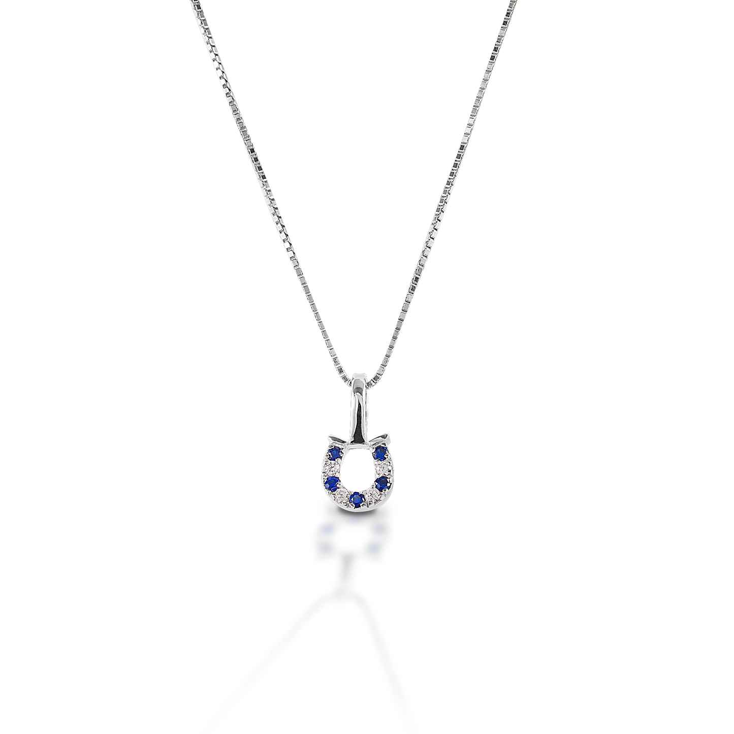 Kelly Herd Blue & Clear Horseshoe Necklace - Sterling Silver