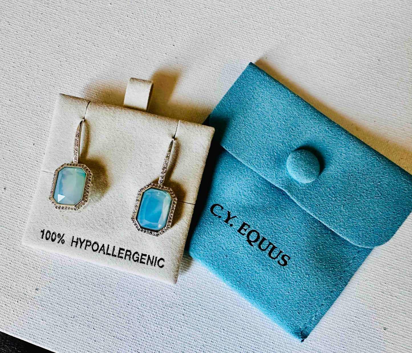 Bold Rectangle Aqua stone Earrings WIRE/ Jewelry