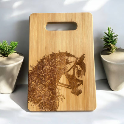 Floral Dressage Horse Bamboo Cutting Board, charcuterie