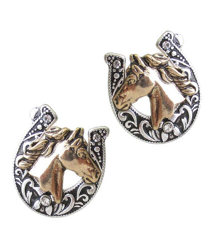 ( C063 )  METAL HORSE AND HORSE SHOE EARRING
