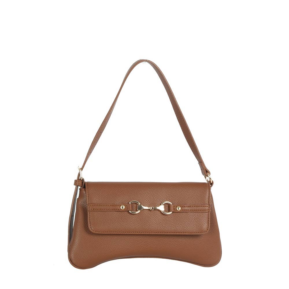 Horsebit Curved Baguette Shoulder Bag