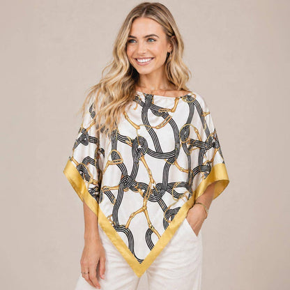 Pointed Equestrian Strap Print Scarf Poncho