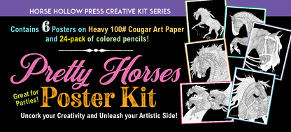 Pretty Horses Kit / 6 Drawings to Color / 24-Colored Pencils