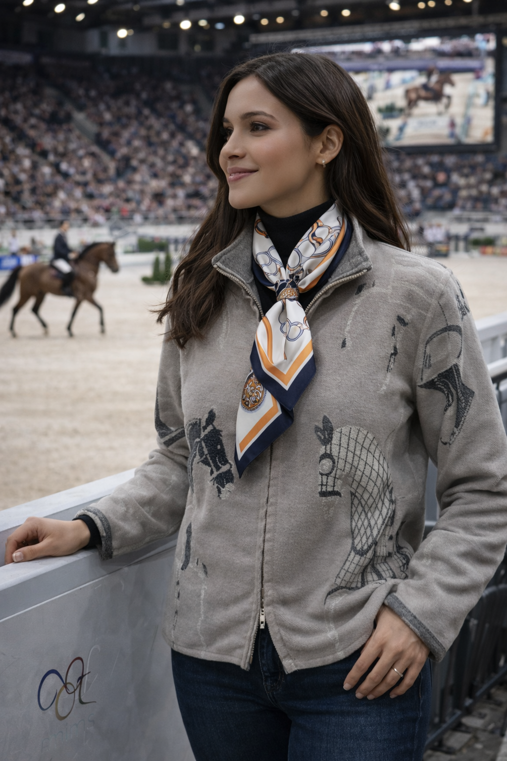 Equestrian Tan / Gray Trotter Reversible Zipper Sweater