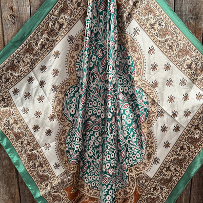 35X35" Teal, Brown and Tan Floral Wild Rag / Scarf WR3457