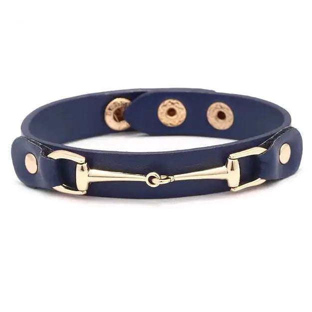 Vegan Leather Bracelet W/Gold Tone Snaffle Bit