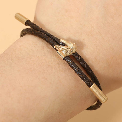 Horse Charm Accent Braided Faux Leather Cord Adjustable Bracelet