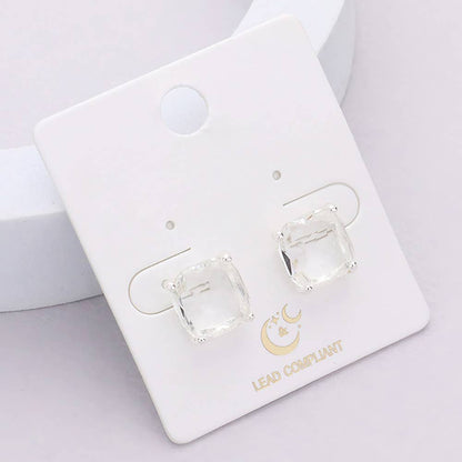 Cushion Square Stone Stud Evening Earrings