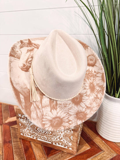 Engraved Sunflower Horse Hat