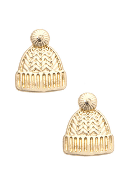 Beanie Stud Earrings in Shiny Gold