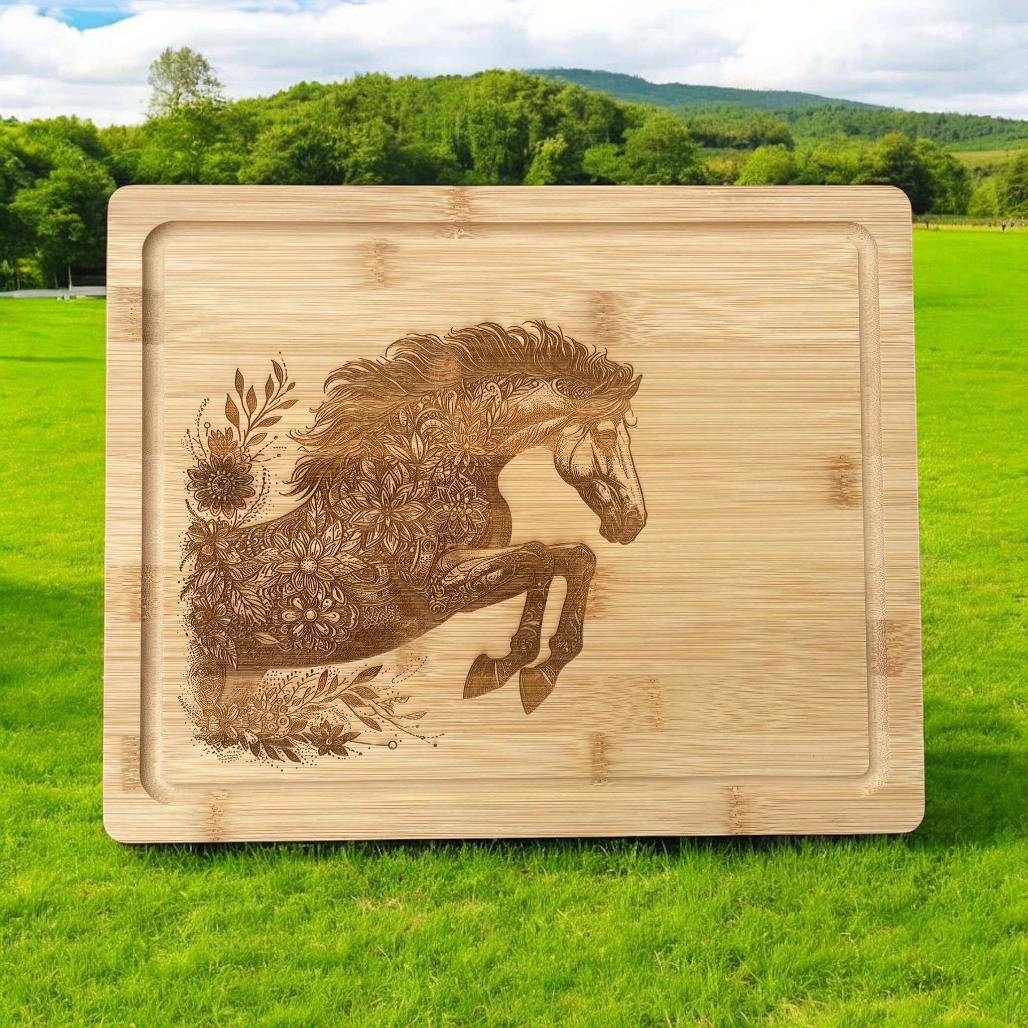 Jumping Horse Floral Cutting Board