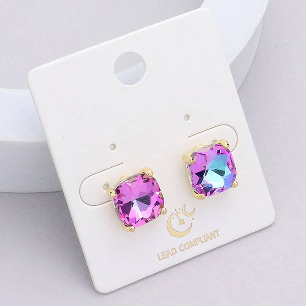 Cushion Square Stone Stud Evening Earrings