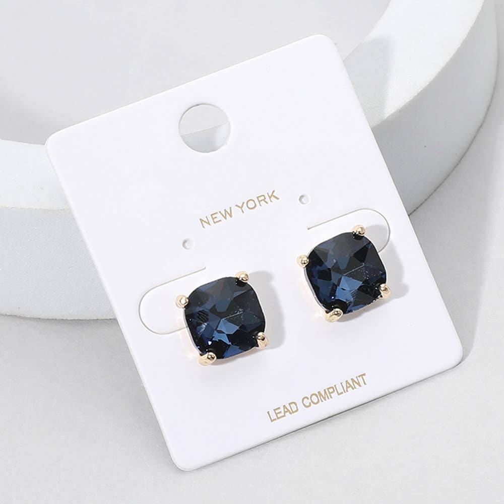 Cushion Square Stone Stud Evening Earrings