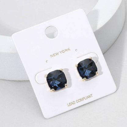 Cushion Square Stone Stud Evening Earrings