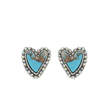 Western Turquoise Heart Shaped Drop Earrings