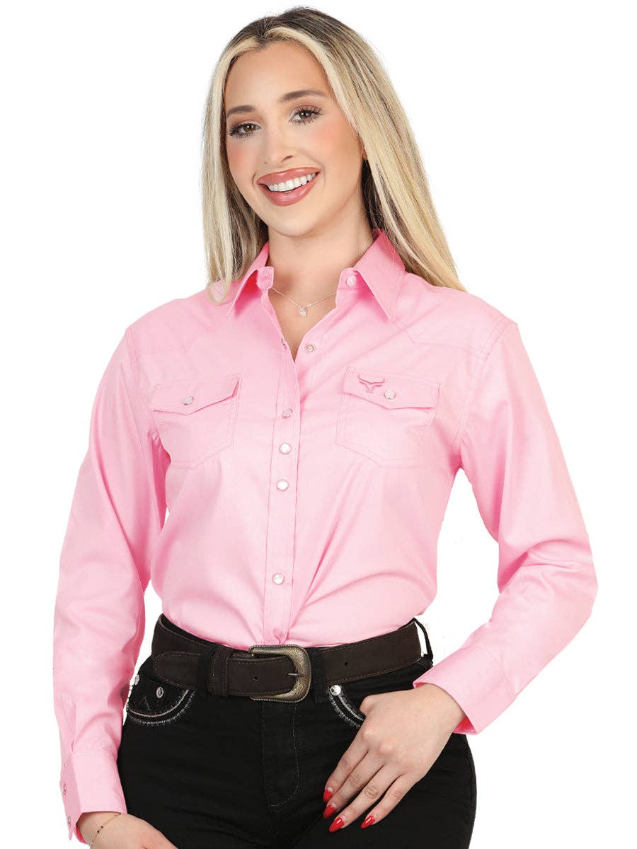El General Women’s Long Sleeve Western Shirt - Light Pink Stretch
