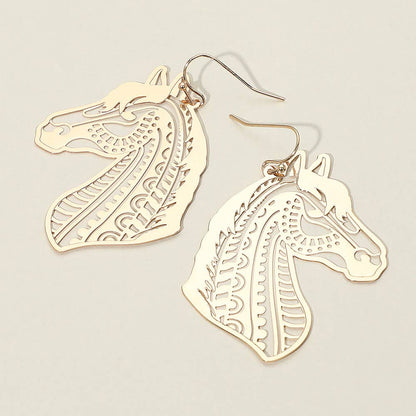 Cut Out Brass Metal Horse Dangle Earrings