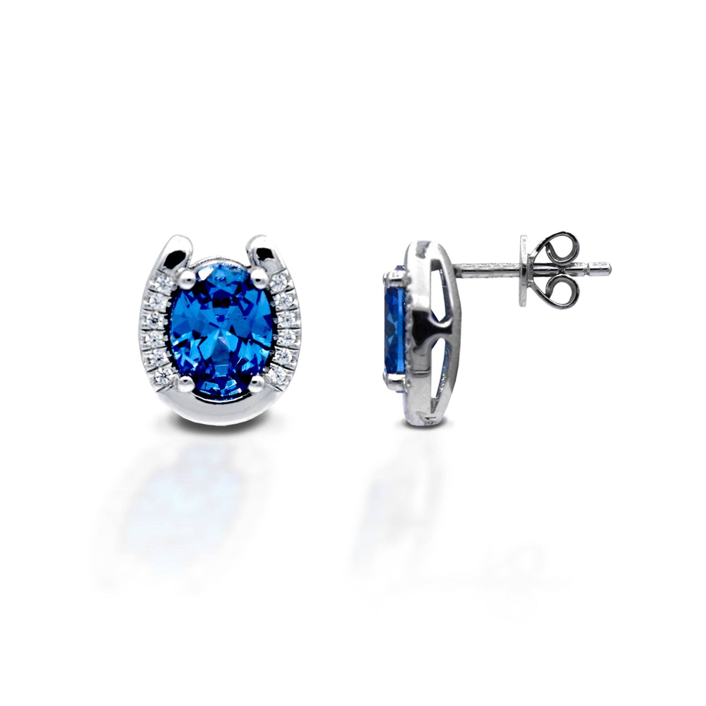 Kelly Herd Blue Stone Horseshoe Earring - Sterling Silver