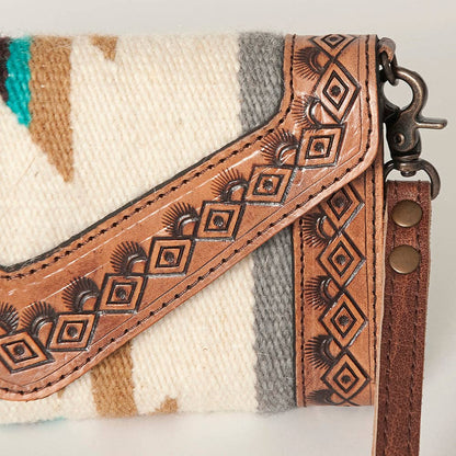 Western Envelope Crossbody Bag Handwoven Wool & Tooled Leather by American Darling