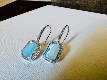 Bold Rectangle Aqua stone Earrings WIRE/ Jewelry