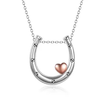 Sterling Silver Horseshoe Love Rose Gold Heart Necklace