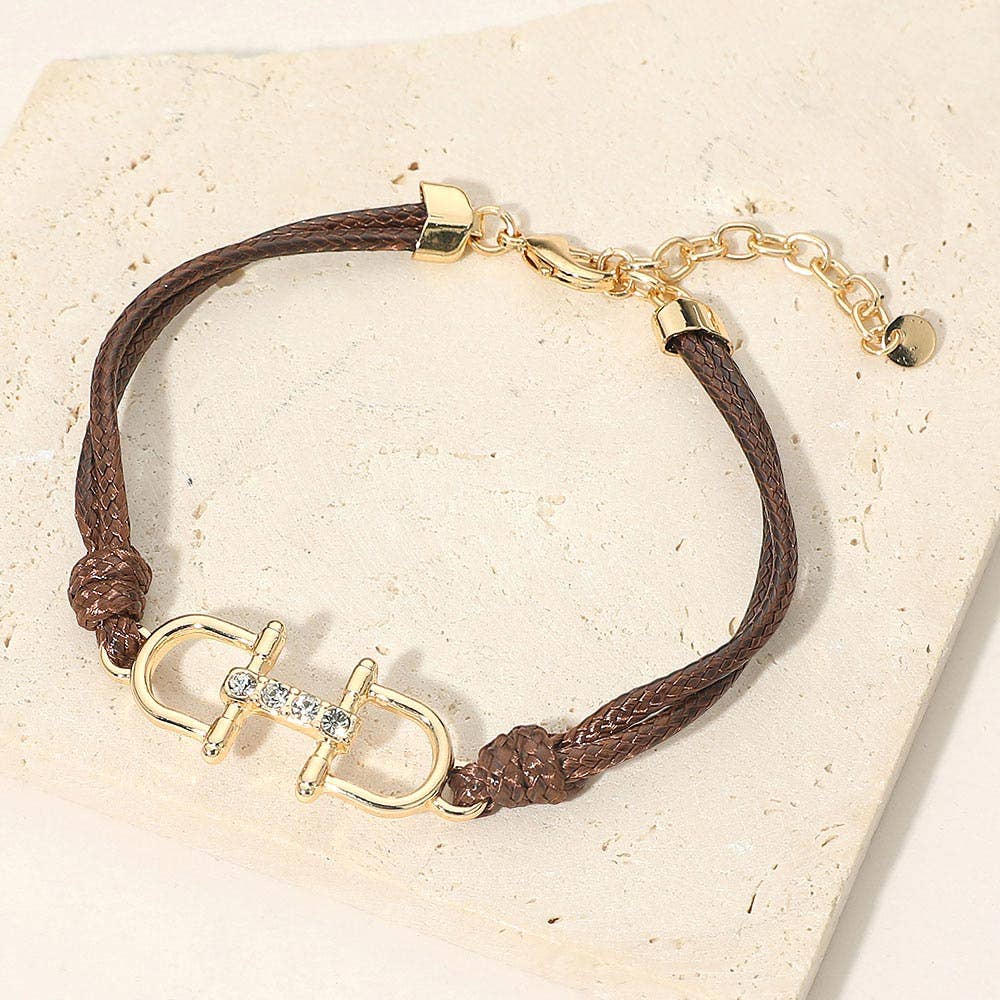 Stone Pave Horsebit Accent Braided Cord Bracelet