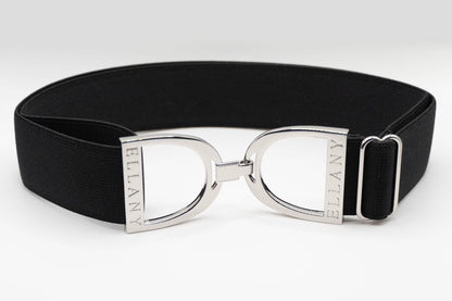 Black - 1.5" Silver Stirrup Equestrian Elastic Belt