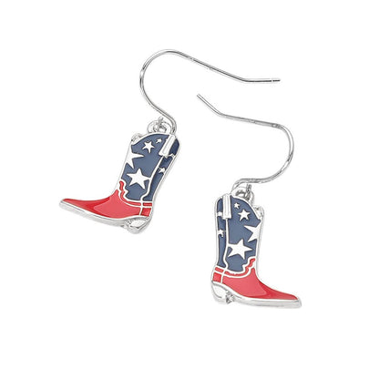 American USA Flag Cowboy Boot Charm Drop Dangle Earrings