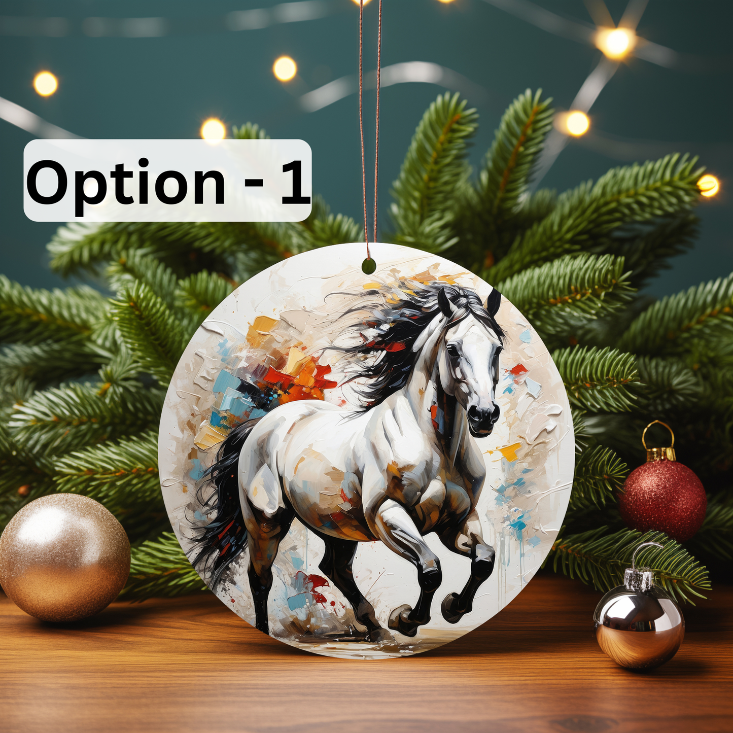 3D Oil Painting Horse, Cermaic Christmas Ornaments