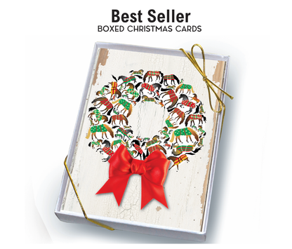 Horse Boxed Christmas Cards / Blankets Wreath / 8 Holiday