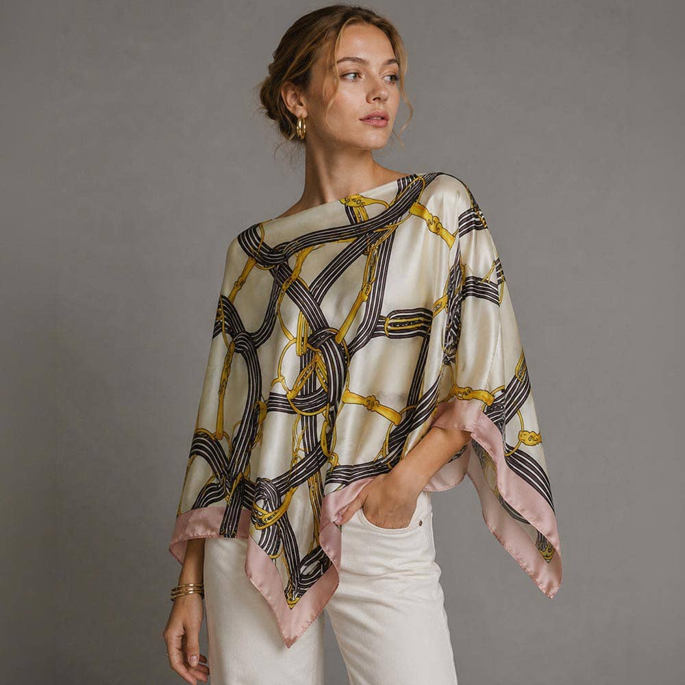 Pointed Equestrian Strap Print Scarf Poncho