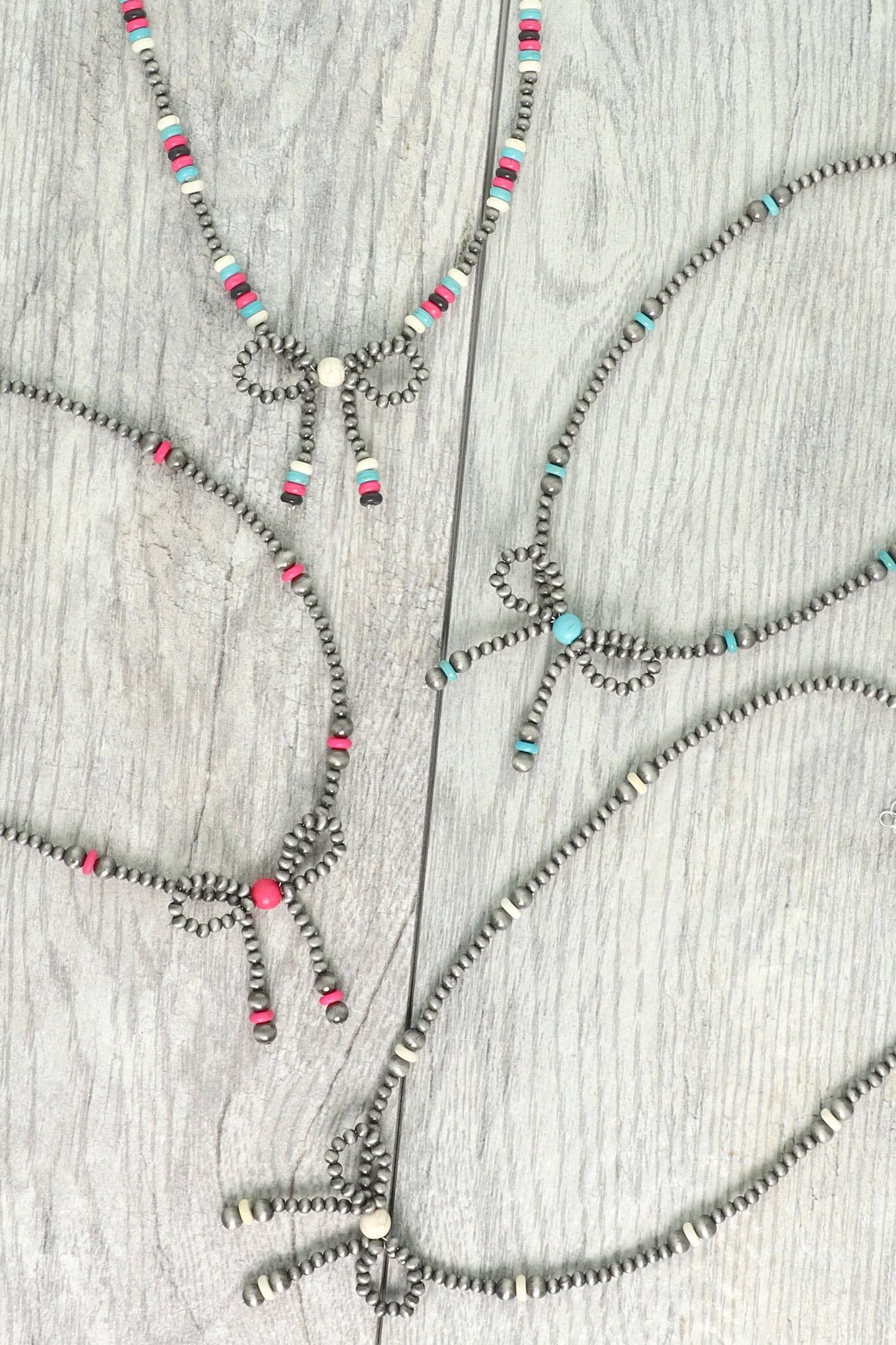 Western Marbled Pearl Bead Long Tail Bow Necklace