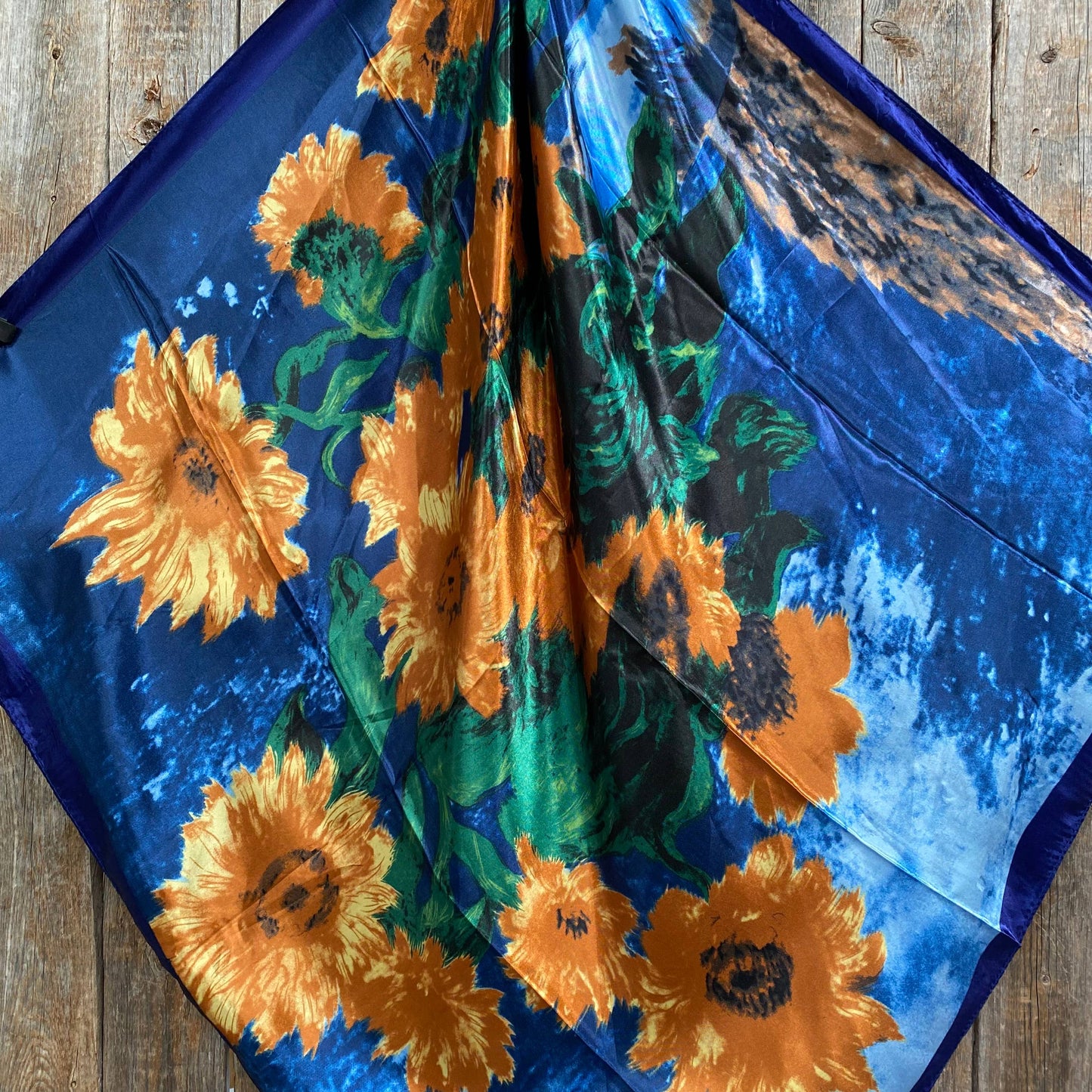 35X35"  Blue Painted Sunflowers Wild Rag / Scarf WR2101