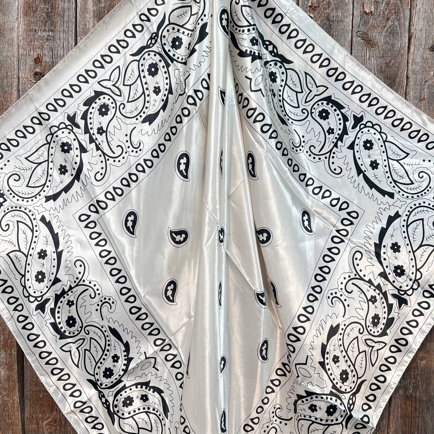 35X35"  Cream & Black Paisley Wild Rag/Scarf WR3412