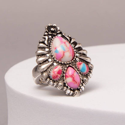 Western Multicolor Teardrop Turquoise Stretch Ring