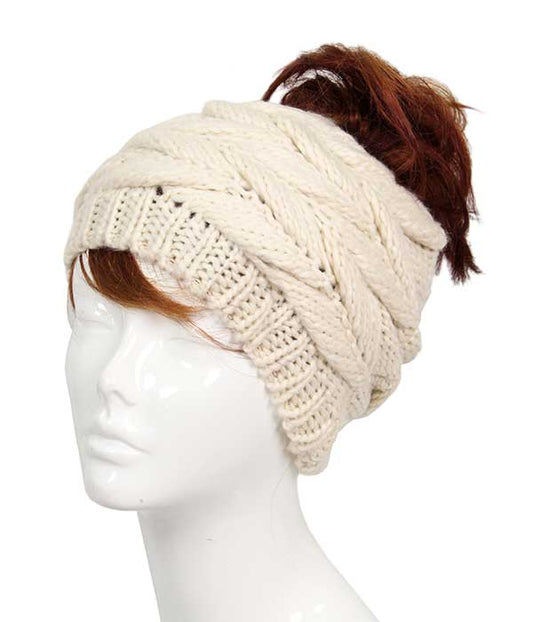 ( #145 )  KNIT MESSY BUN BEANIE