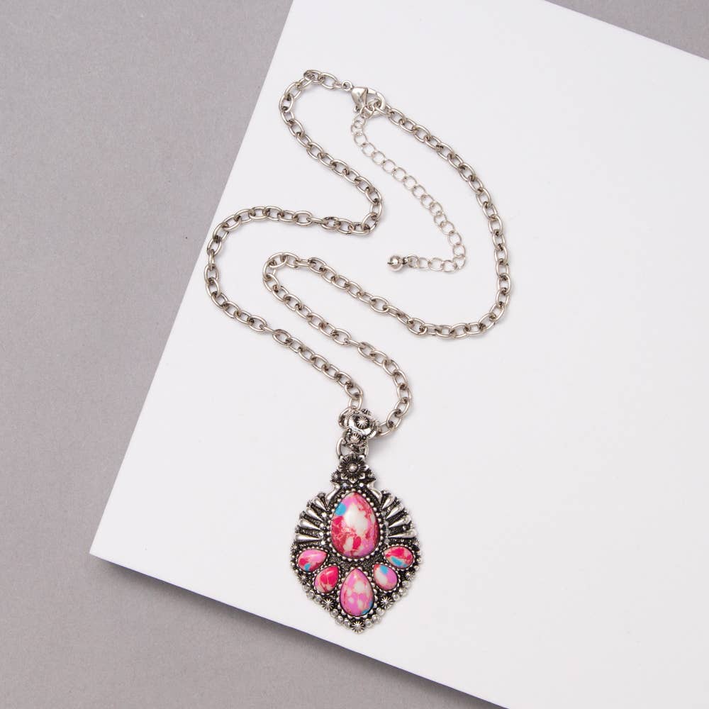 Western Hand Stone Teardrop Concho Necklace