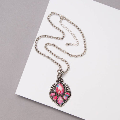 Western Hand Stone Teardrop Concho Necklace