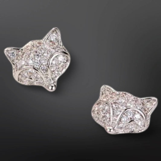 Fox Mask Sterling Silver Post Stud Earrings