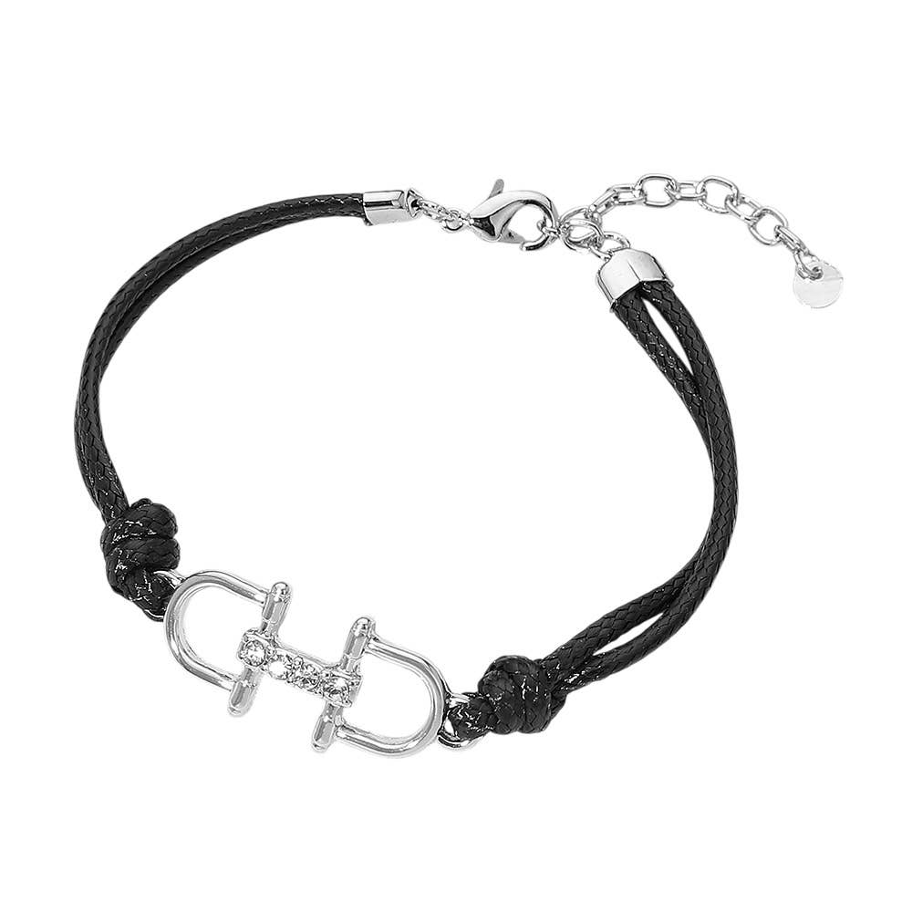 Stone Pave Horsebit Accent Braided Cord Bracelet