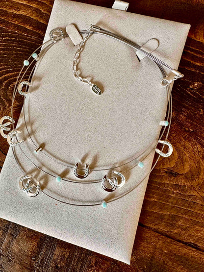 Multi mini horseshoes w/aqua bead necklace