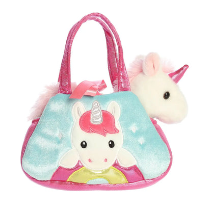 7" Plush Peek-A-Boo Unicorn On Rainbow Purse Carrier