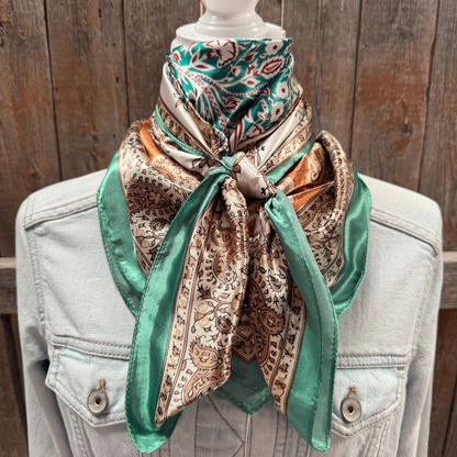 35X35" Teal, Brown and Tan Floral Wild Rag / Scarf WR3457